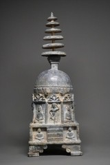 CIRCA NEAR EASTERN GANDHARAN METAL STUPA WITH BUDDHA FIGURES AND SCENES. RARE