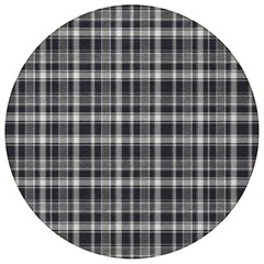 8′ Black Gray And White Round Plaid Washable Rug