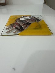 VIBRANT! Yellow Brown Square Fused Art Glass Plate 6 x 6” Jewel Tones Textured ✨