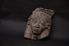 Egyptian Hathor Mask Sculpture Ancient Egyptian Face and Solid Stone Mythology