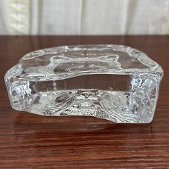 Vintage Reverse Carved Art Glass Cat Home Decor Heavy Glass Piece Clear Glass