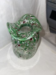 Vintage Artist Signed Speckled Confetti Hand Blown Ruffled Art Glass Vase