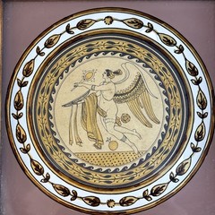 Antique Decorative Wood Framed Wall Hanging Greek Winged Goddess Reverse Paint