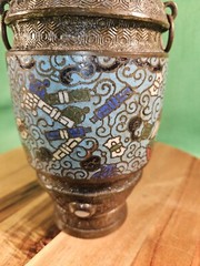 Champleve Brass Japanese Lamp Base W/Enamal Inlay Converted Urn Unknown Period