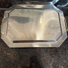 Vintage Serving Platter Inox 15/10 Steel with Green Gold Italy Beautiful Tray