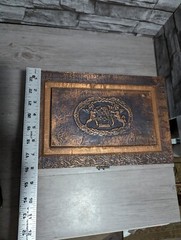 Vintage Wood Keepsake Trinket Box Metal Embossed w/Cherub Relief Treasure Decor