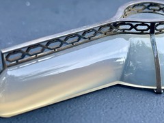 Museum Quality Mughal Style Carved Natural Chalcedony Stone Silver Mounted