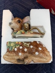FITZ And FLOYD Classic Christmas Snowy Woods Deer Ceramic Candy Jar