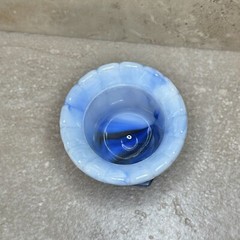 Akro Agate Blue White Slag Glass MCM Air Plant 3″ mini Vase 764 Toothpick Urn