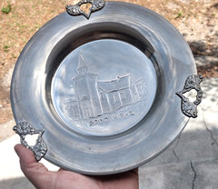 Art Metal Plate SPIND KIRKE Norway Hand Hammered MCM Unique Old Estate Find GI