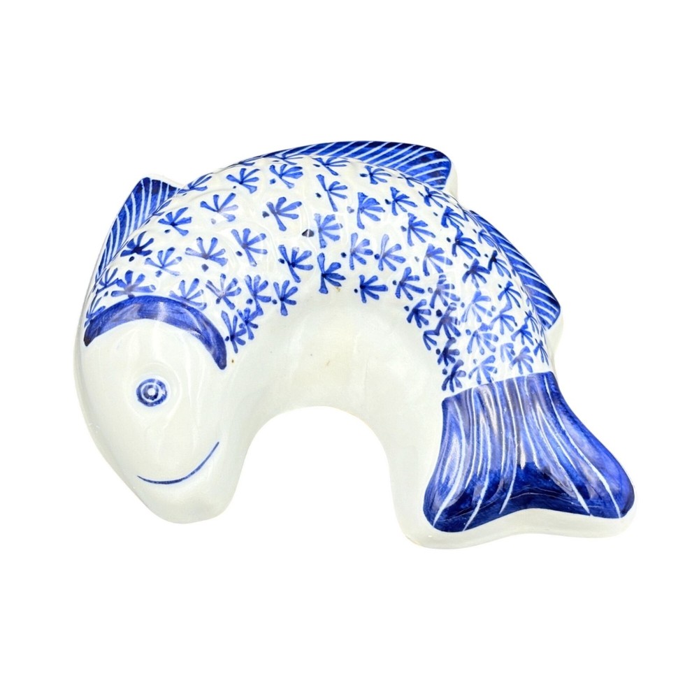Blue & White Ceramic 6″ Fish Wall Hanging By Sigma The Tastesetter Vintage Decor