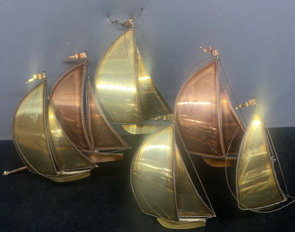 DeMott Brass Copper Sailboat Wall Hanging Metal Sculpture Signed Read Details