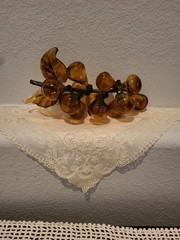 Vintage MCM Hand Blown Amber Art Glass Bunch of Grapes