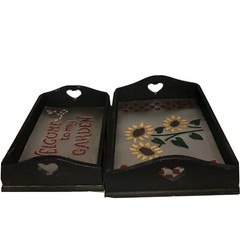 Adorable Vintage Wood And 10 Trays With Hearts Sunflowers Welcome Garden
