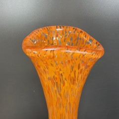 2004 Hand Blown Art Glass Vase Vessel Orange Red Spots Artist Signed Vase VTG