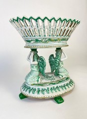United Wilson Green porcelain double angels footed compote.