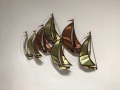 Vintage MCM DEMOTT Brass & Copper Sailboat Metal Wall Hanging Sculpture Signed
