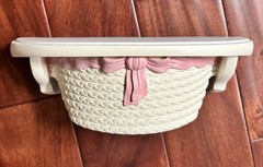 VTG Burwood Home Interiors Faux Wicker w/ Pink Bows Plastic Wall Decor~10 Pieces