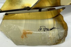 Brass Metal Sail Boat Sculpture Marble Base Nautical 8” Vintage DeMott Signed