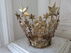 GORGEOUS Gold Aged Patina CROWN Rhinestones Stars Flowers for Statue or Display