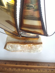 Vintage Signed John Demott Metal Sailboat Sculpture On Onyx Base *9.5″