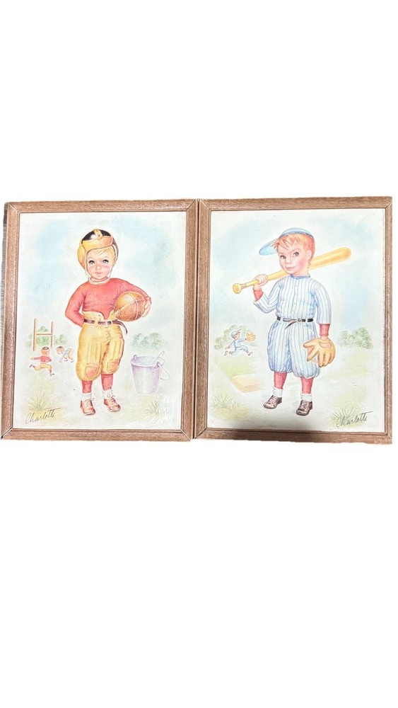 Vtg Charlotte Becker Metalcraft Framed 3D Baseball Football Wall Hanging Boys