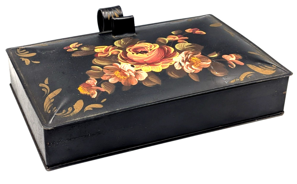 Vintage Decoware Handpainted metal silent butler crumb catcher floral toleware