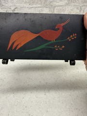Folk Art Toleware Tin Napkin Or Letter Mail Holder Vintage Art Deco