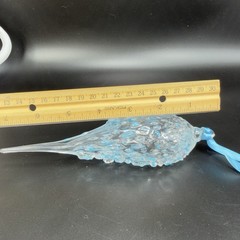 Hand Blown Studio Art Glass Ornament Hanging Decor Textured Blue Fritz Glass VTG
