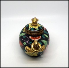 Aladin France Porcelain Art Deco Inkwell Chinoiserie Bird Floral Gilt Hinged Lid