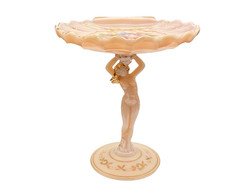 Cambridge Crown Tuscan Pink Peach Milk Glass Venus Stem Shell Boudoir Dish