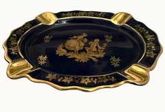 Vintage Limoges France Cobalt Blue Gold Porcelain Ashtray Courting Trinket Dish