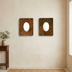 Antique Pair of Pyrography Wood Picture Frames Set of 2 Folk Art Hand-Burned Flo