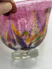 2 Vtg Kitras Art Glass Hand Blown Bowl with Pedestal Decor Multi Colour Signed
