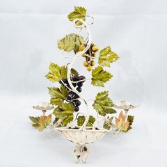 Vintage Italian Tole Metal Bunch Grape Wall Sconce Candleholder 2 Arm