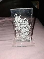 Purk Signed Vintage Hand Etched Lucite or Acrylic sunflowers..