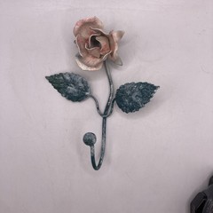 VTG 1980s Italian Tole Rose Wall Hook Made in Italy Painted Metal Floral Hook