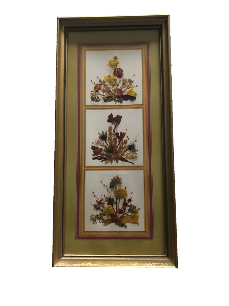 Gold framed & matted Reichlin hand made in Switzerland miniature flowers