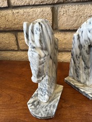 Vintage Pair Carved Stone Marble Horse Head Book Ends Mexico Felt Bottoms