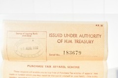 1950 H.M. TREASURY BANK OF LONDON PURCHASE TAX COUPONS ORIGINAL COVER ENVELOPE
