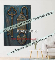 Gothic keys wall tapestry vintage art mystery 39X59 in