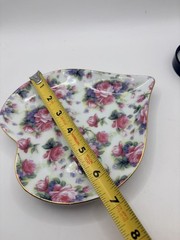 Vintage Heart Shaped Porcelain Trinket Gold Trim Rose Di