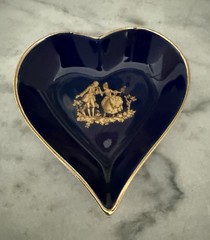 Vintage Limoges France Cobalt Blue Heart Ring Dish Gold Gilt Jewelry Trinket