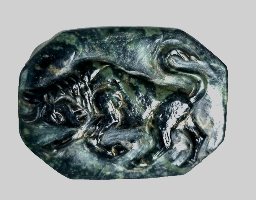 300 BC Authentic Ancient Roman hololith Ring Engraved Gemstone Bull MUSEUM GRADE