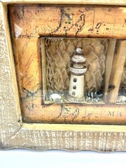 Coastal Shadow Box Wall Art Lighthouse Sailboat Seagull Nautical Decor 2002 Vtg