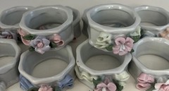 Vintage Unbranded Ceramic Napkin Rings Pastel Flowers Made in China 10ct