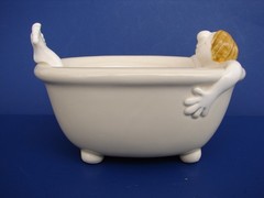 RARE Vintage 1975 Fitz & Floyd Man in Bathtub Soap Dish Whimsical Collectible