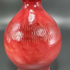 Vintage Hand Made Studio Art Pottery Vase Bottle Small Mouth Red Glaze Signed