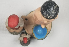 Rare Lot of 3 Polychrome Pottery Caganers using the bathroom some Signed dated