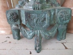 Old CAST IRON METAL Architectural FRENCH Standing Fragment Swags Flowers Green
